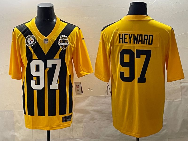 Men 2025 Pittsburgh Steelers 97 Heyward Yellow Retro Nike Limited NFL Jersey style 05